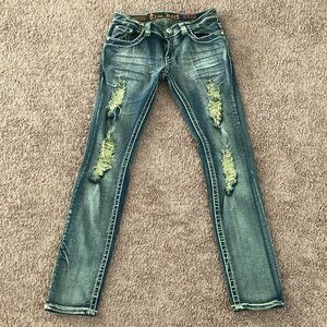 True Rock Skinny Distressed Jeans Size 9/10 Blue Green